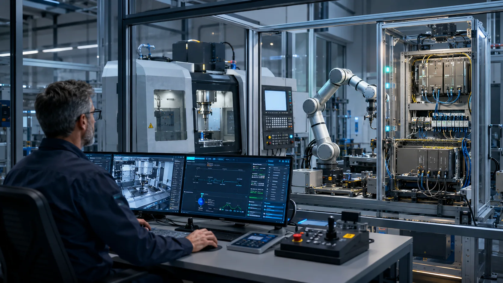 MetaCore AI Operator valdymo centras su CNC, robotu ir PLC sistema