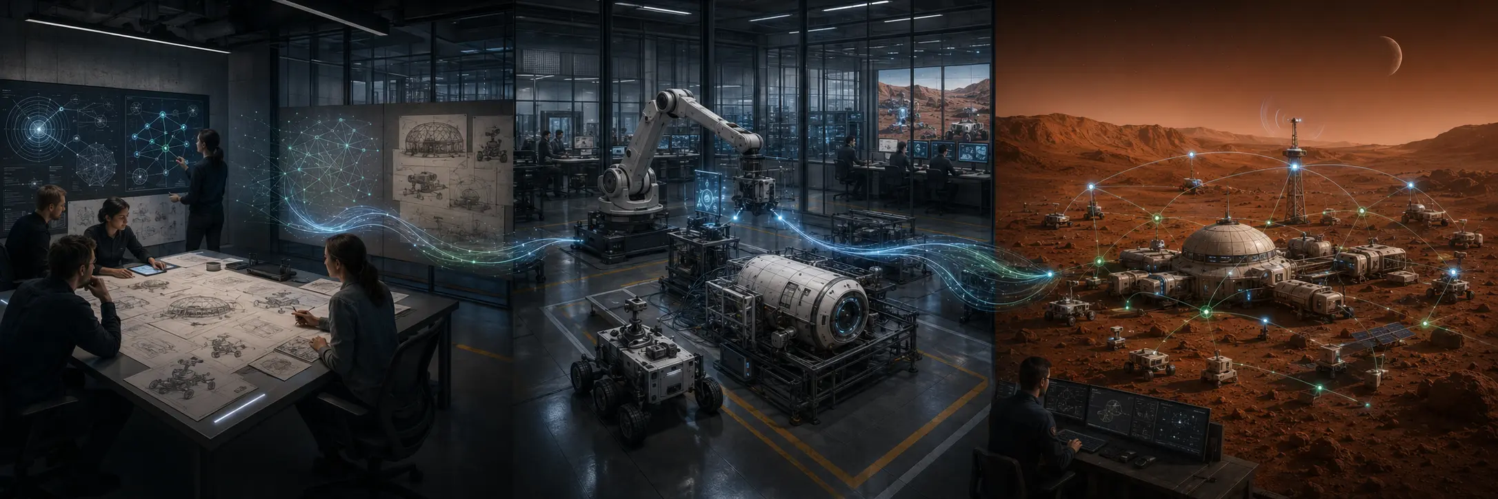 MarsNet R&D lineage connecting habitat engineering, Earth robotics testing and governed Mars mission operations